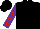 Black, purple sleeves, red spots