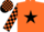 Orange, black star, checked sleeves and cap