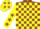Brown and yellow check, yellow sleeves, brown stars