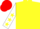 Yellow, white sleeves, yellow stars, red cap