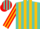 Turquoise, red and gold stripes,
