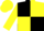 Black and yellow quartered, yellow sleeves, black armband and cuffs, yellow cap, black peak