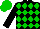 Black, green diamonds, black sleeves, green cap