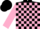 Black, yellow rising sun, pink blocks on sleeves, black cap