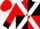 Red & black quartered, white cross sashes, black cuffs on red sleeves, red cap