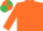 Orange, emerald green crossed sashes, orange sleeves, quartered cap