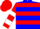 Blue, white and red hoops, red and white hooped sleeves, red cap