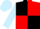 Black and red quartered, light blue sleeves, red armband, light blue cap
