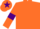 Orange body, orange arms, purple armlets, orange cap, purple star