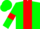 Soft green body, red stripe, soft green arms, red armlets, soft green cap