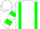 White, green braces and emblem, two green hoops on slvs
