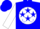 Blue, blue 'h' on white ball, blue stars on white sleeves, blue cap