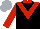 Black, red 'v', sleeves and collar, silver cap