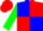 Blue and red quartered, green sleeves, red cap