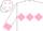 White, pink triple diamond, white sleeves, pink collar and cuffs, white cap, pink diamonds