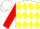 White, yellow diamonds, red sleeves, white cap