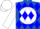 Royal blue, white ball, blue diamonds on white sleeves, white cap