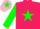 Rose pink, leaf green star and sleeves, rose pink cap, leaf green star