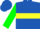 Royal blue, yellow hoop, green sleeves, royal blue cap