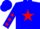 Blue, blue 'tws' on red star, red stars on sleeves, blue cap