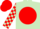 Light green, red disc, checked sleeves, red cap