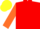 Red, orange sleeves, yellow cap