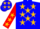 Blue, gold stars, red sleeves, gold stars, blue cap, gold stars