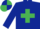Dark blue body, emerald green cross belts, dark blue arms, emerald green cap, dark blue quartered cap