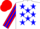 White, blue stars, red and blue striped sleeves, red cap