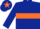 Dark blue, orange hoop and star on cap