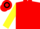 Red, black hat, red hoop on yellow sleeves