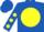 Royal blue, yellow ball, yellow dots on sleeves, royal blue cap
