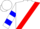 White, red sash, blue hoops on sleeves, white cap