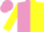Mauve and yellow halved vertically, yellow sleeves, mauve cap