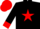 Black, red star, black sleeves, red collar and cuffs, red cap, black peak
