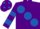 Purple, large royal blue spots, hooped sleeves and spots on cap