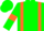Soft green body, orange braces, soft green arms, orange armlets, soft green cap
