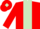 Red body, light green stripe, red arms, red cap, light green diamond