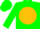 green, gold disc, green cap