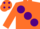 Orange, large purple spots, orange sleeves and cap, purple spots