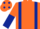 Orange, dark blue braces, halved sleeves, dark blue spots on cap
