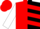 Red & black halves, red 'rmt' on white oval on back, red chevrons on white sleeves