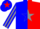 Blue and red halves,grey star stripe on sleeves