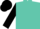 Turquoise and black triangular thirds, black sleeves and cap