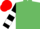 Jade green, black and white hooped sleeves, red cap