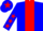 Blue, red stripe, blue sleeves, red stars, blue cap, red star