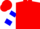 Red, white 'b' on blue block, blue hoops on sleeves, red cap