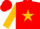 Red, red 'j&d' on gold star, gold star and cuffs on sleeves