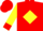 Red, yellow 'jk' in yellow diamond frame, red 'jk' and cuffs on yellow sleeves