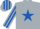 Silver, royal blue star, striped sleeves and cap